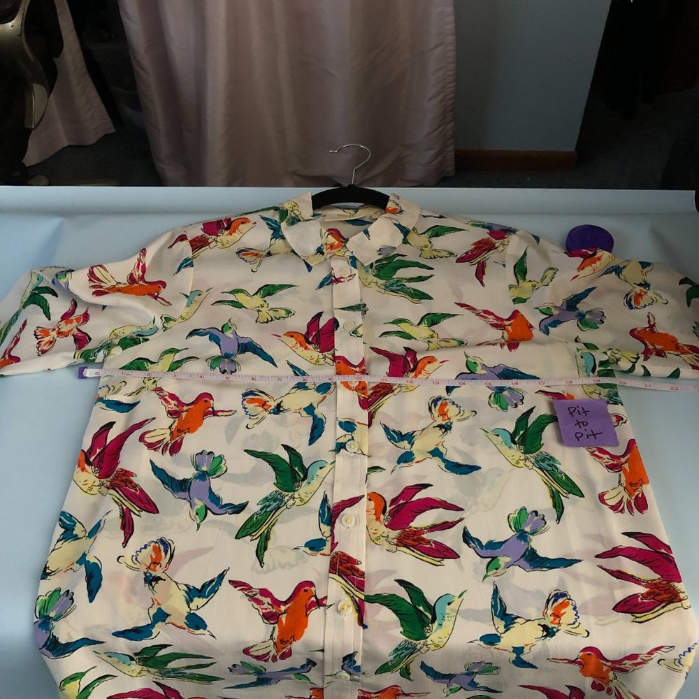 Maeve Anthropologie Potala Silk Bird Blouse Button Down Shirt 8 - Picture 5 of 8